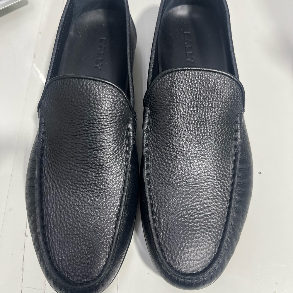 Bally Textured Black Leather Slip-Ons
